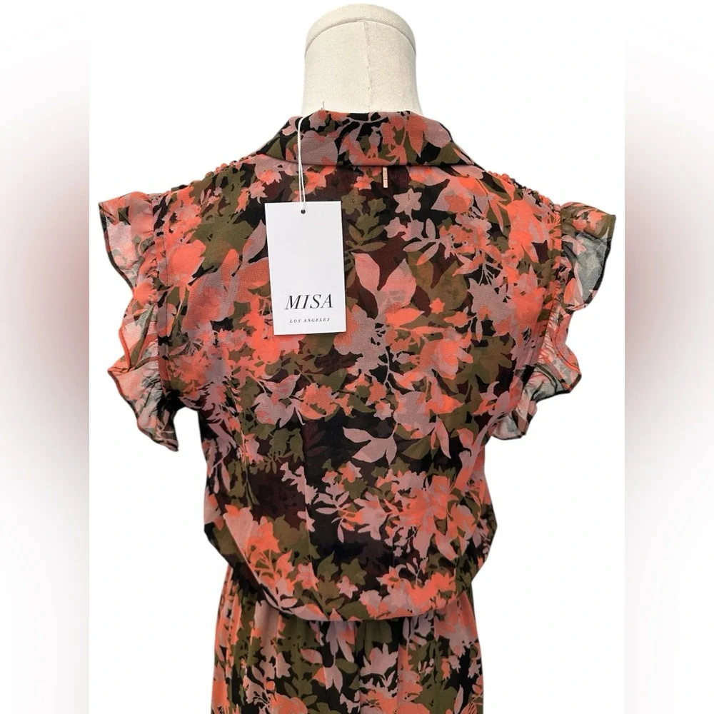 Misa Los Angeles Editha Dress Floral Pink Coral Black Green Size XS NWT w/ Flaw - Picture 7 of 13